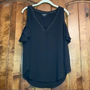 NWOT Bebe Cold Shoulder Grommet Top Black